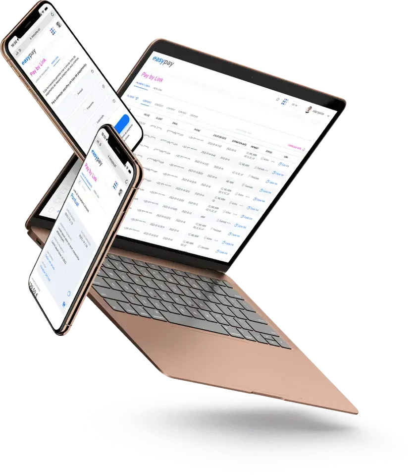 Telemóvel e computador a mostrar o Pay by Link easypay